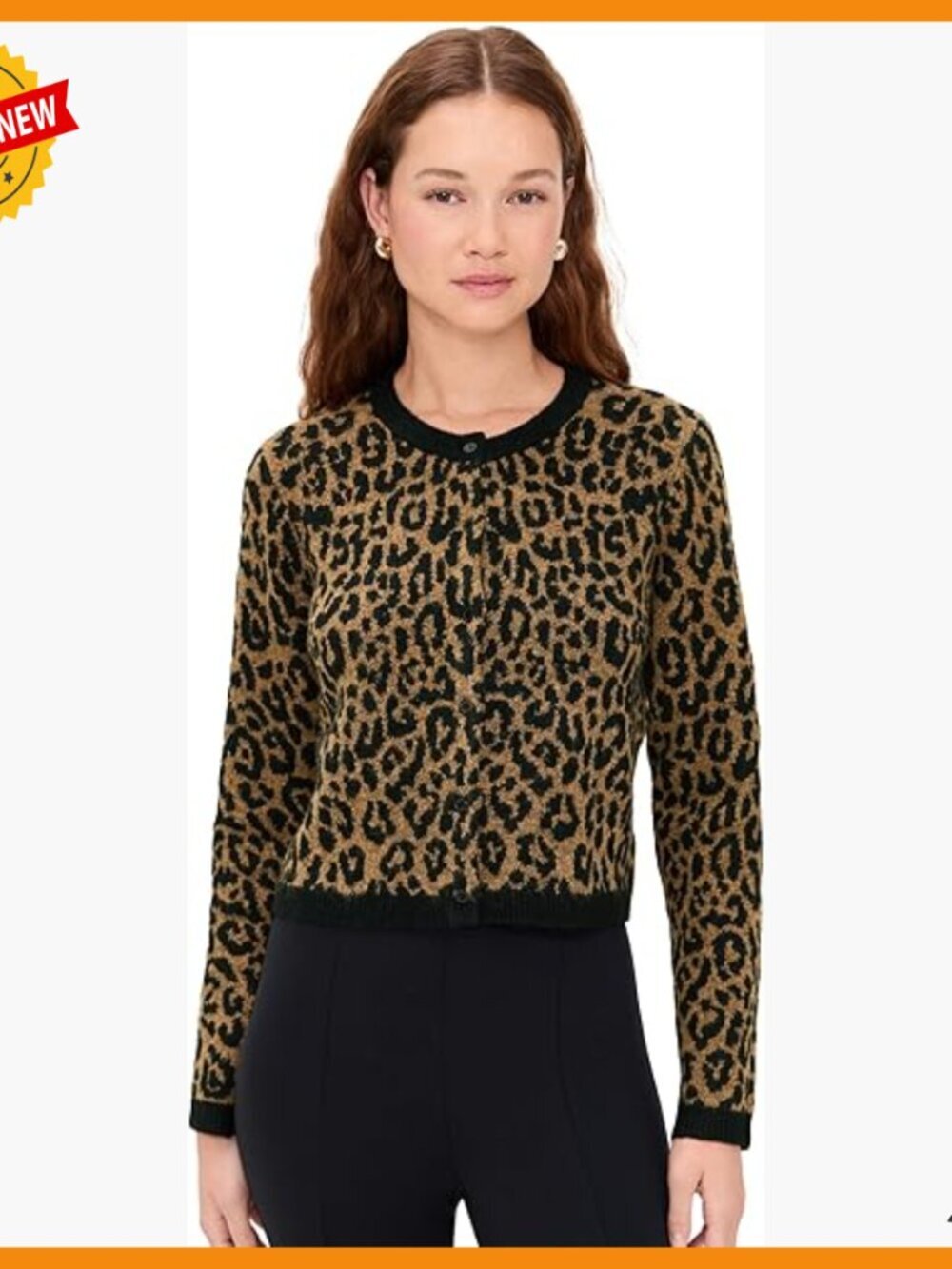 Mid-Weight Stretch Knit Cardigan with Cheetah Pattern and Ribbed Trim